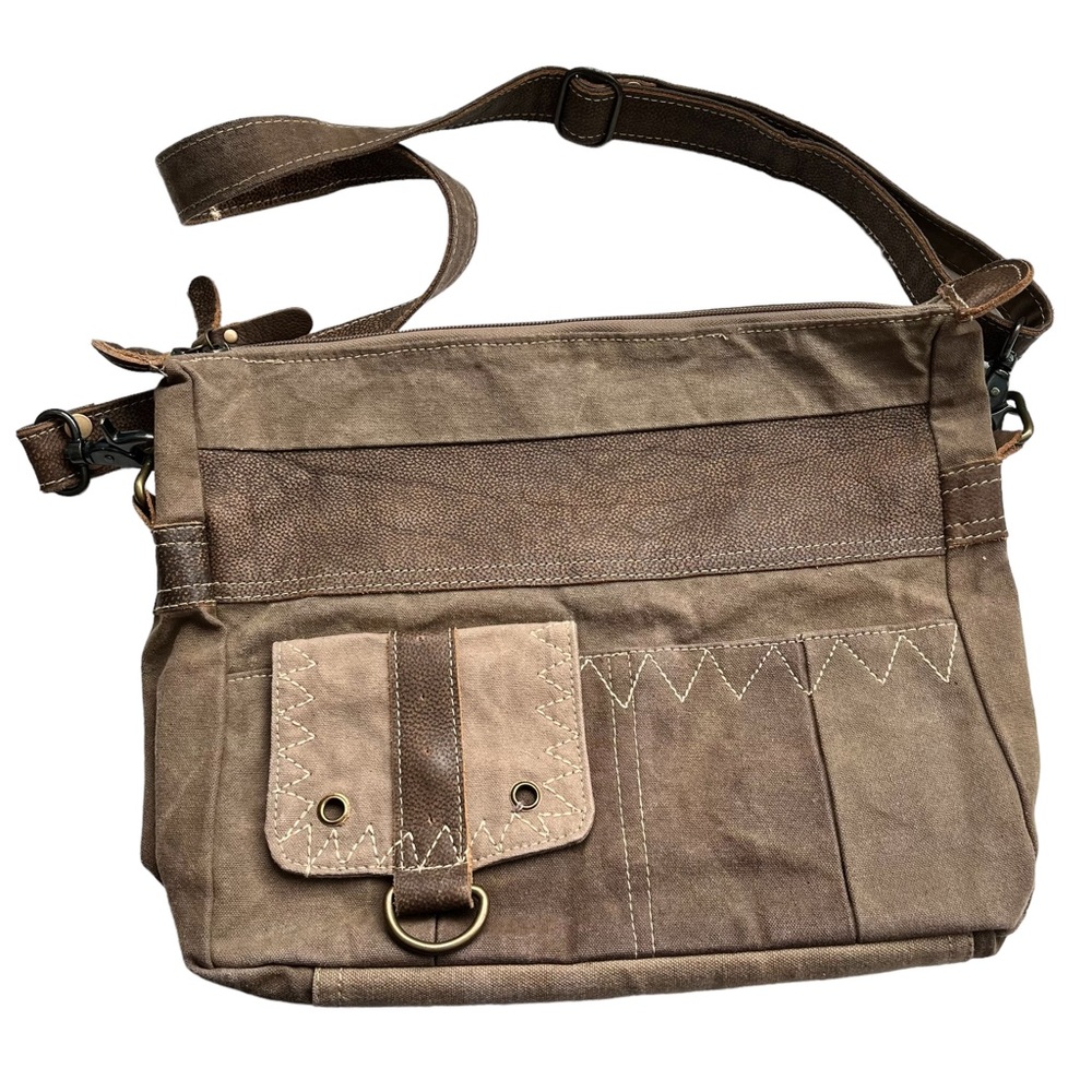 Myra Bag Factual Upcycled Canvas & Cowhide Crossbody Bag